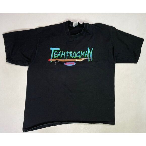 VINTAGE Team Frogman Hunting Fish Graphic T-shirt Men XL Black Short Sleeve - Picture 1 of 6